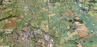Aerial view of Shepton Mallet and Maesbury (click to enlarge view).