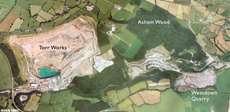 Aerial view of Torr Works and Asham Wood (click to enlarge view).