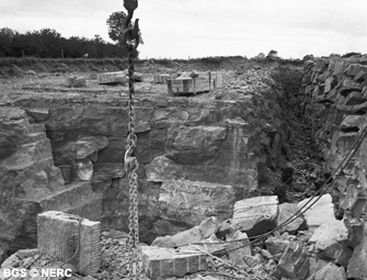The Doulting 'Freestone' being quarried from St Andrews Quarry, Doulting, 1957.