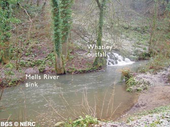 The Whatley outfall and the Mells River Sink just downstream.