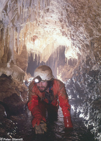 A well decorated passage in Upper Flood Swallet; a major cave system.