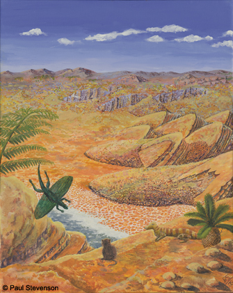 An artistic impression of the Triassic landscape