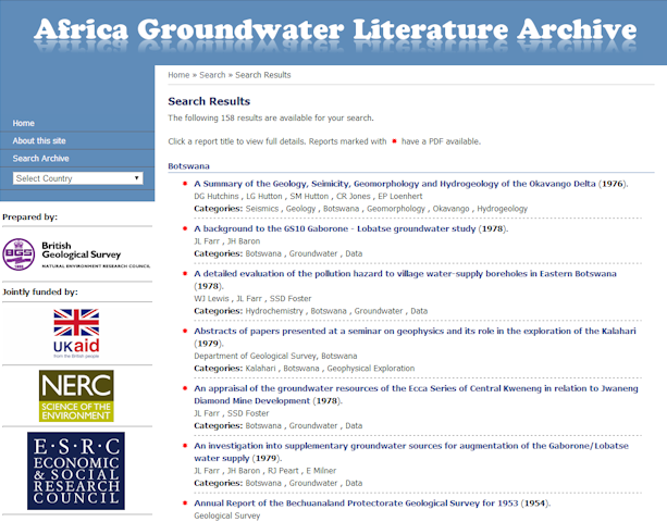 Search results from the Africa Groundwater Literature Archive