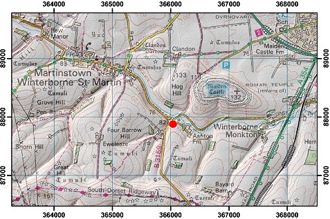 Topographic map with hillshade of the area around Ashton Farm