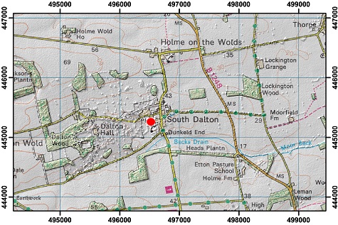 Topographic map with hillshade of the area around Dalton Holme