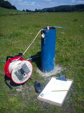 Measuring and recording groundwater levels in a borehole during test pumping