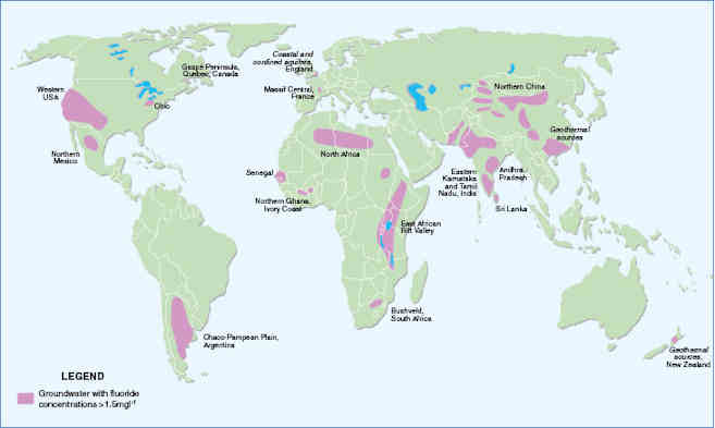 Map of documented occurrences of high-fluoride groundwater (>1.5 mg/L)