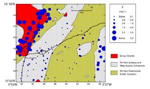 Concentrations of fluoride up to 3.8 mg/L have been found in groundwater from a granitic aquifer, Bolgatanga area, Ghana