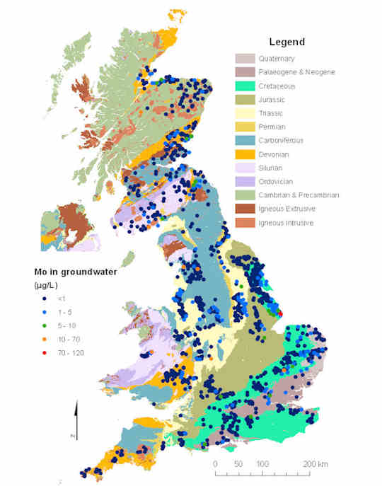 UK molybdenum concentrations map