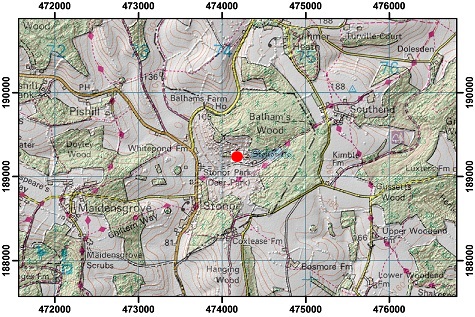 Topographic map with hillshade of the area around Stonor Park
