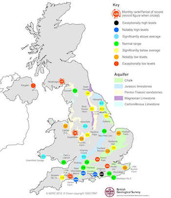 Map showing groundwater levels