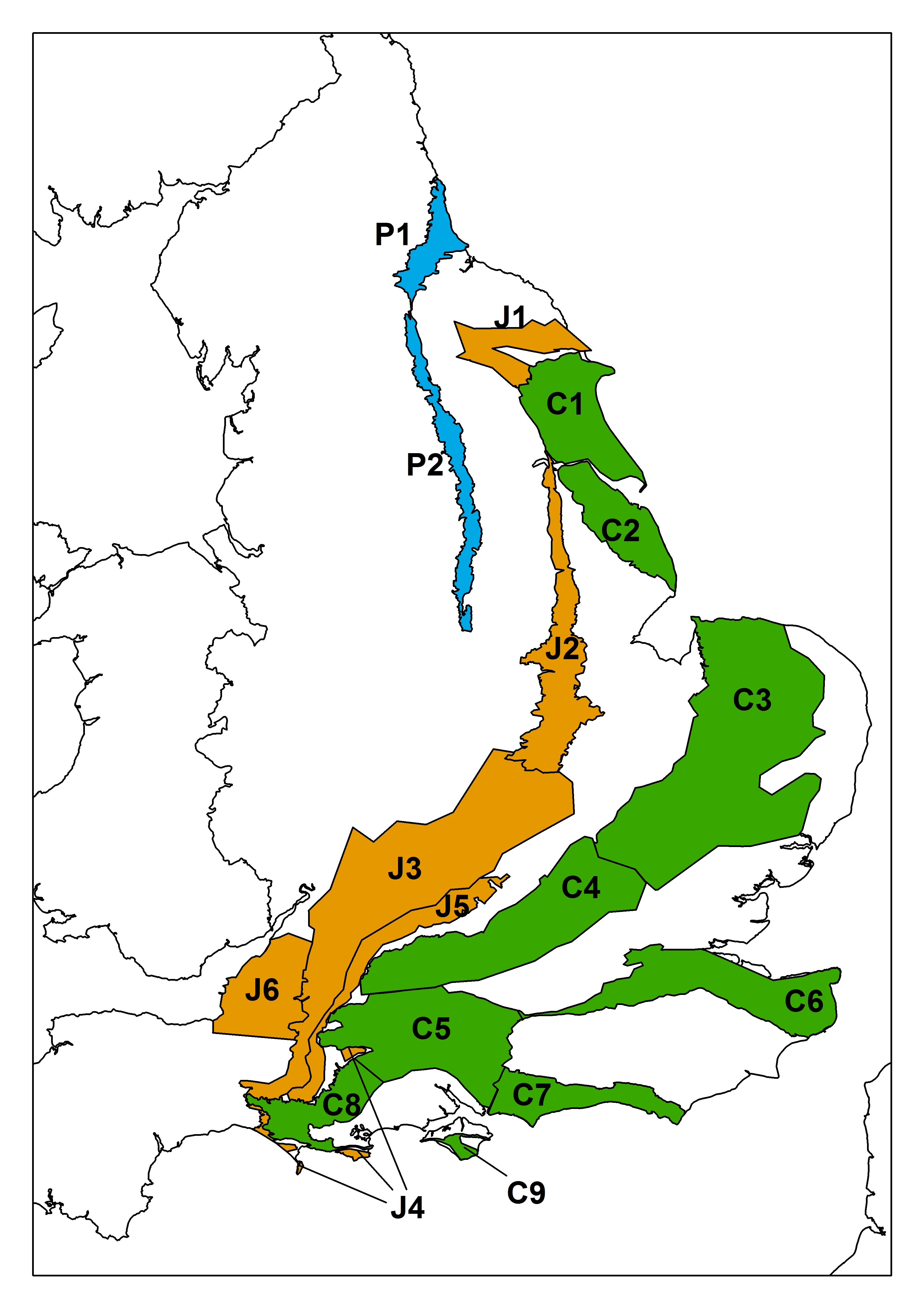 Map overview showing the karst report areas across England