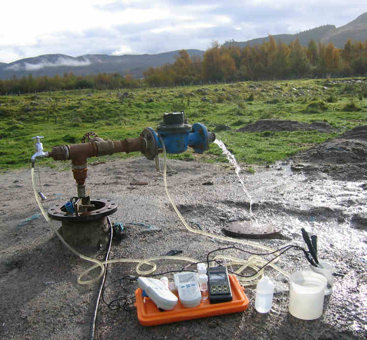 Measuring unstable parameters with field meters while sampling groundwater.