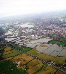 Aerial view of Oxford in flood