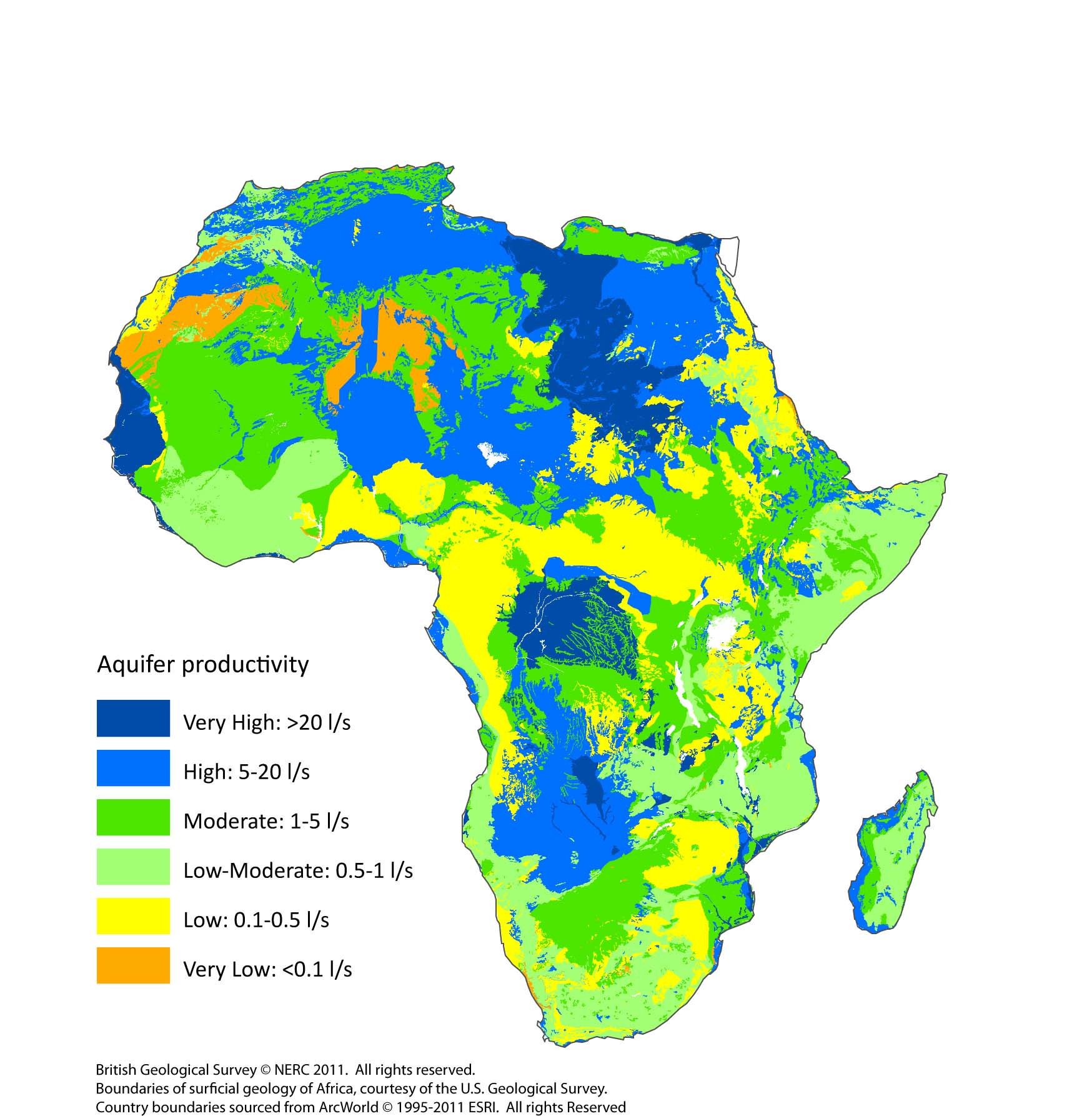 Groundwater productivity map of Africa.