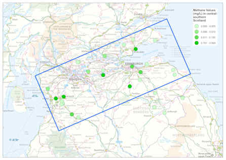 Methane samples and concentrations in central and southern Scotland