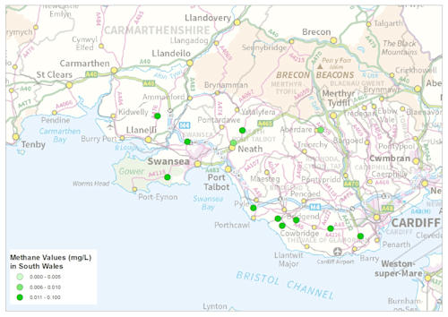 Methane samples and concentrations in South Wales