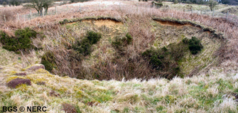 Collapse sinkhole above GB cave, near Charterhouse.