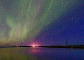 Kevitsa, Auroras on Vajunen reservoir. Photo: Boliden/Tomas Westermark © free to use 2016.